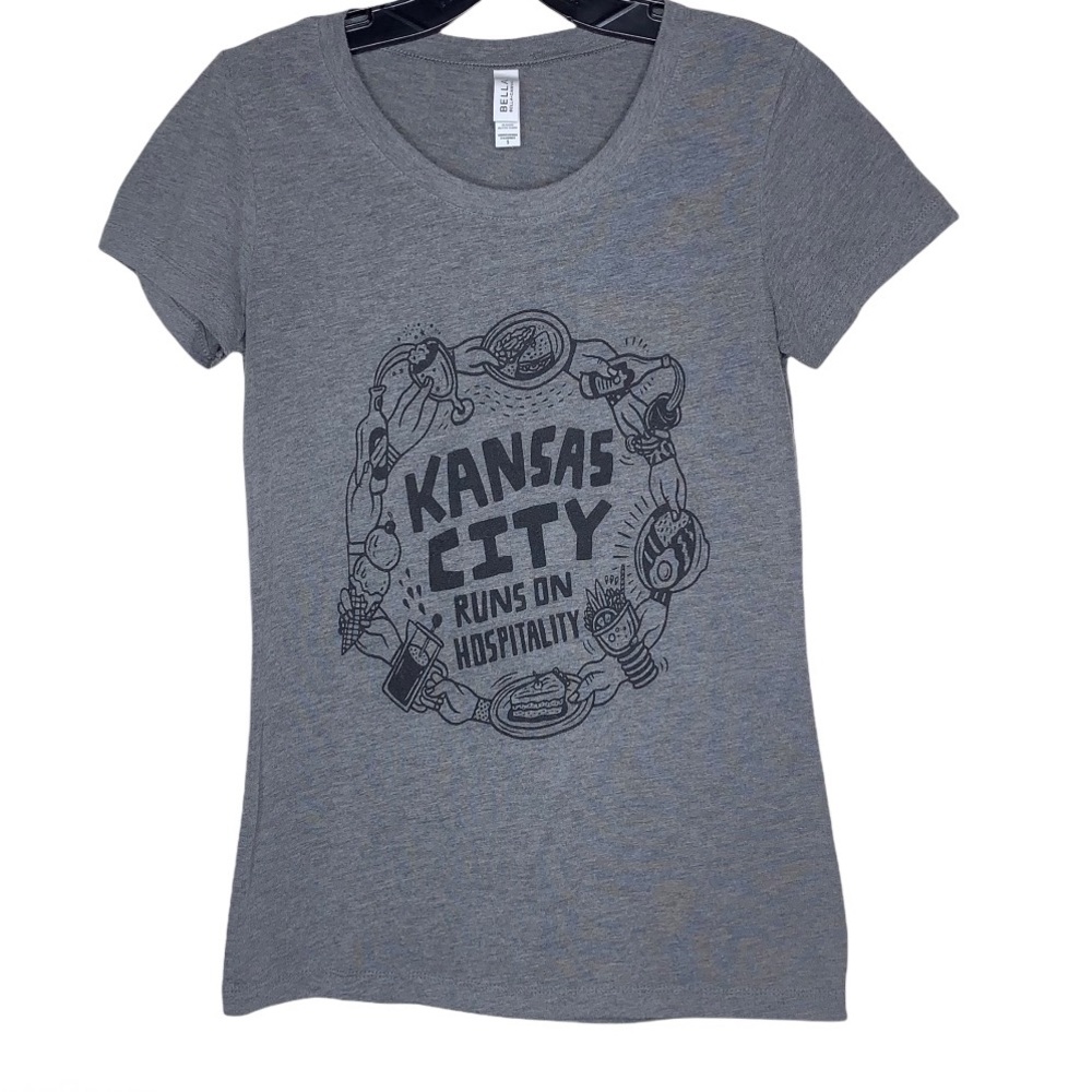 Kansas City Runs On Hospitality Graphic Tee Shirt Gray Black Short Sleeve Top S